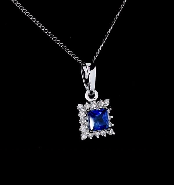 Stellato Sapphire and Diamond Pendant Necklace in 9K White Gold